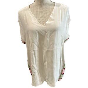 Drew Womens Small White Blouse With Beaded Side Trim & V-Neck S